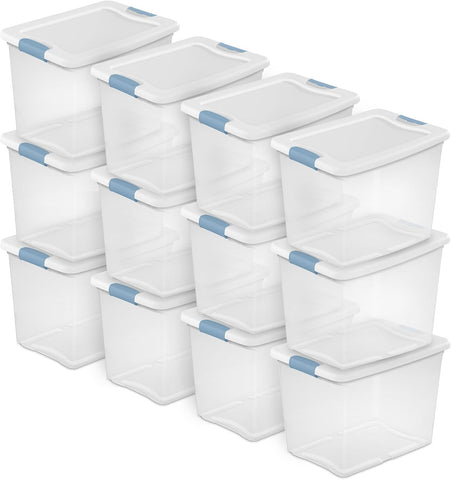 Sterilite Latching Box with Lids for Home and Office, 25 Quart, 12-Pack