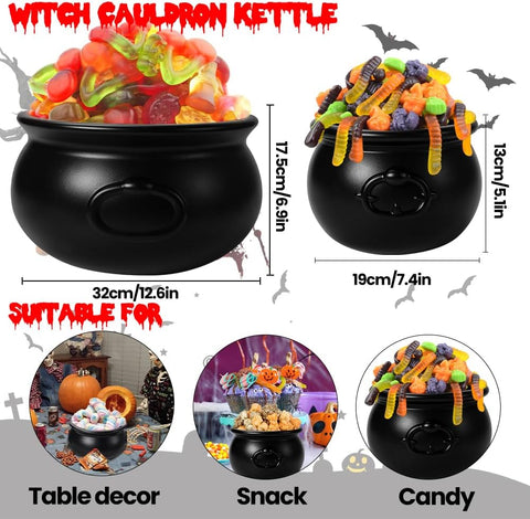 DIYDEC 12.6" and 7.4" Package Halloween Large Cauldron, 2pcs Black Plastic Witch Cauldron Kettle Halloween Pot Candy Holder for Halloween & St. Patrick’s Day Party Favors Decor