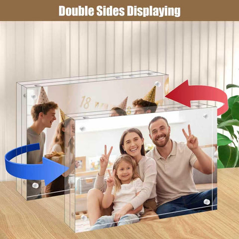 Egofine 8x10 Acrylic Frame, 20mm Thicker Frameless Clear Picture Frame, Double Sided Magnetic Picture Frame, Free Standing Desktop Display