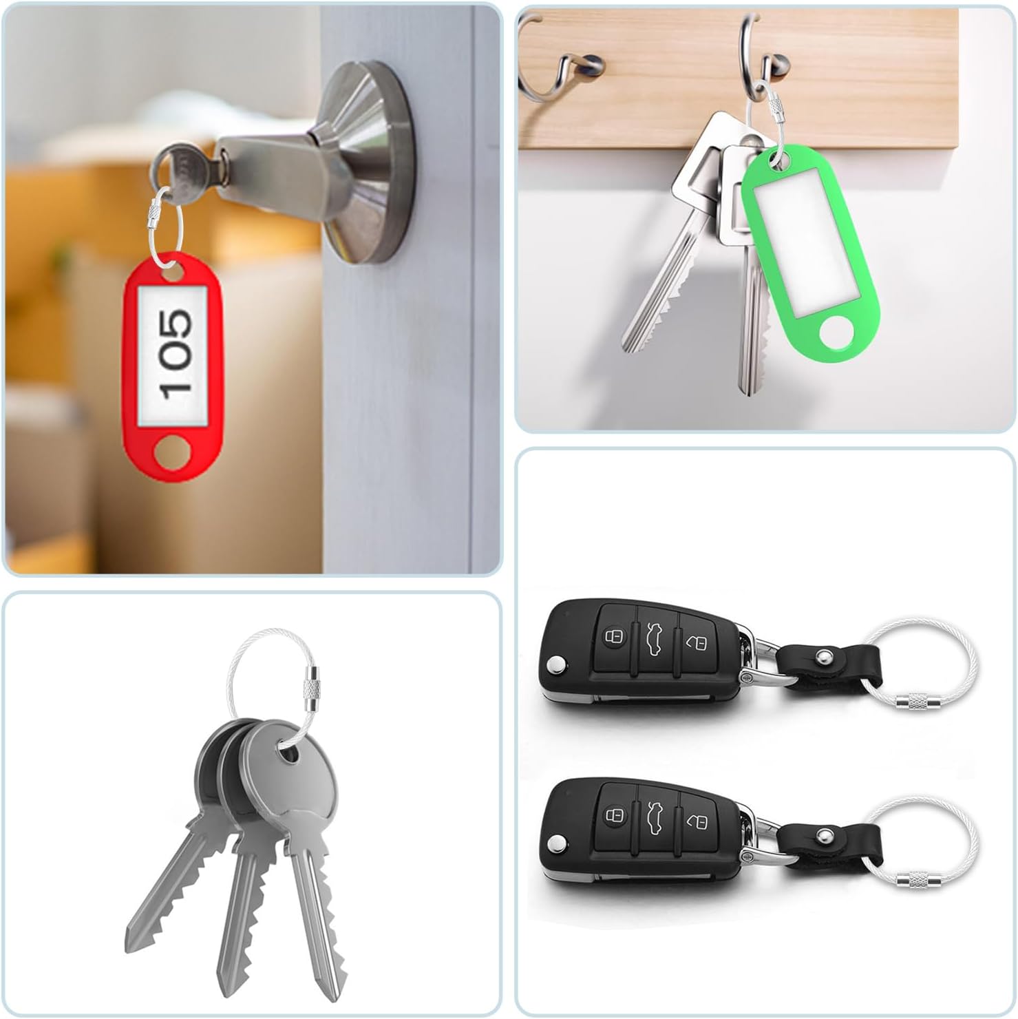 CooBigo Small Keychain Key Ring Holder 25 Pack of 4 Inch Travel Luggage Tag Loops Wire Cable Key Chain for Hanging Car Keys Dog Tag Rings Keeper (THICK: 2mm, Silver)