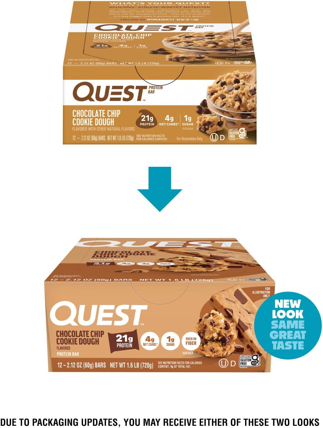 Quest Nutrition Chocolate Chip Cookie Dough Protein Bars, High Protein, Low Carb, Gluten Free, Keto Friendly, 12 Count