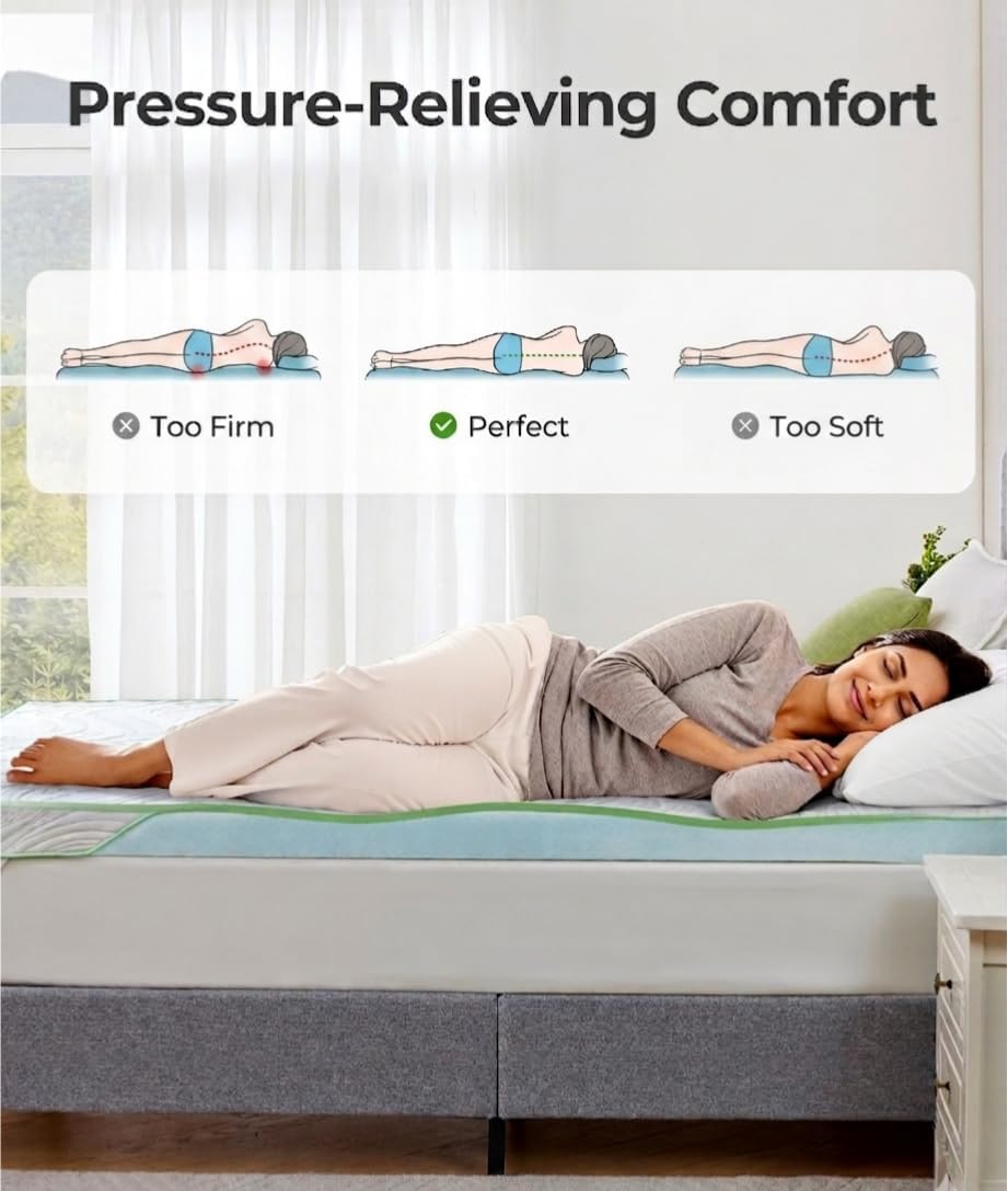 PERLECARE Queen Mattress Topper,3 inch Medium Firm,Bamboo Washable Cover