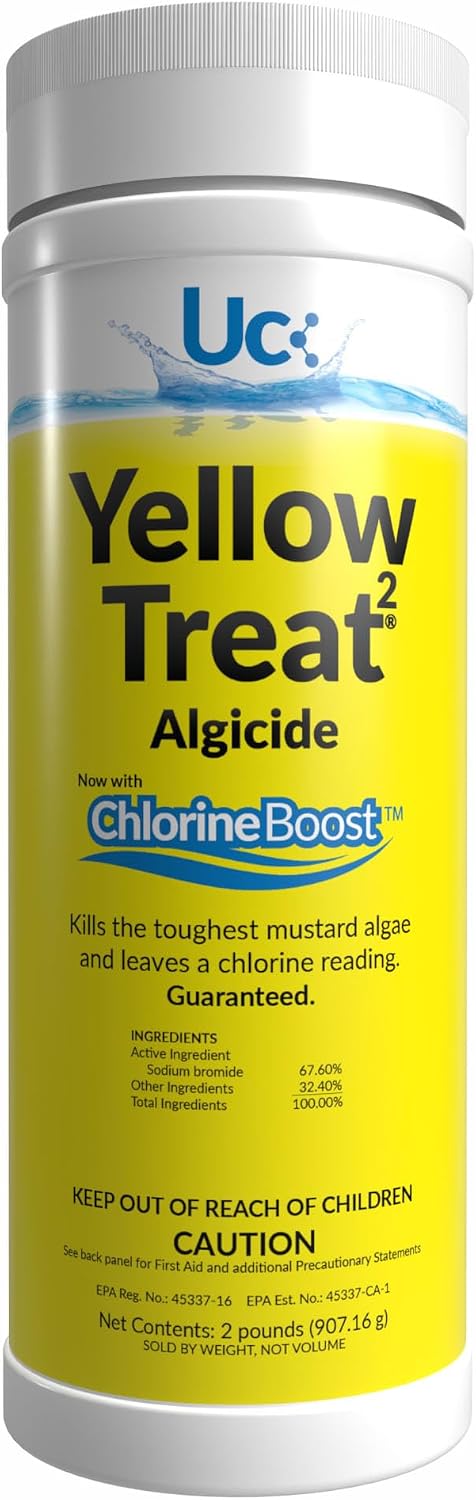 United Chemical's Yellow Treat Mustard Algaecide for Swimming Pool – Super Strength Algae Killer for Mustard & Yellow Algae in Saltwater & Chlorine, Above & Inground Pool Treatment | YT2-2LB