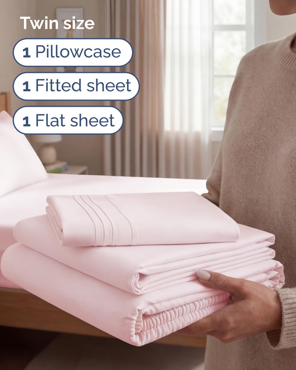 Twin Size 3 Piece Sheet Set - Breathable & Cooling Sheets - Lavender Pink