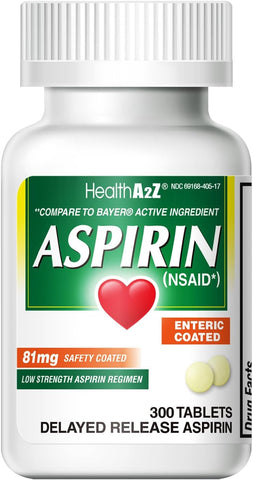 HealthA2Z® Aspirin 81mg Low Strength Enteric Coated, Pain & Fever, 300 Ct