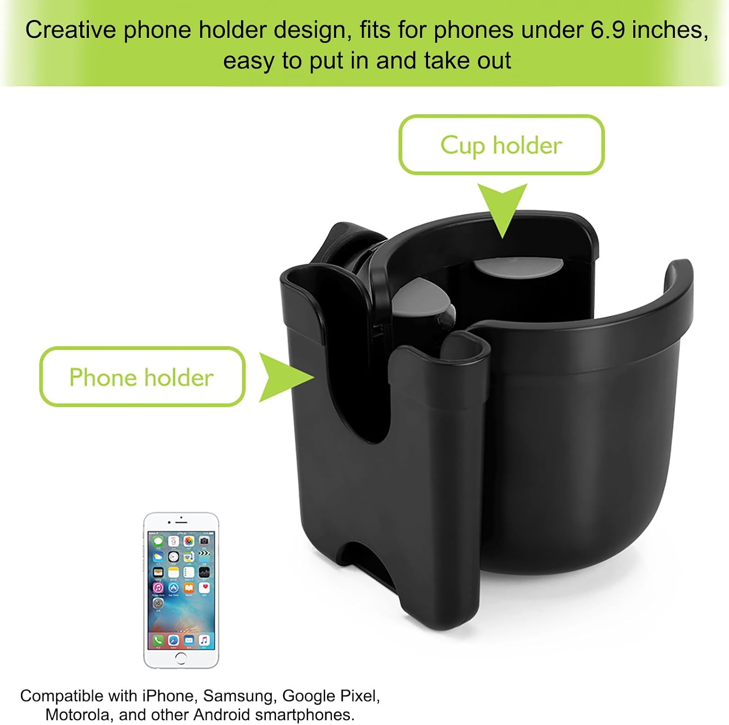 Accmor Stroller Cup Holder with Phone Holder, Bike Cup Holder, Universal Cup Holder for Uppababy Nuna Strollers, 2-in-1 Drinks Holder for Walker, Wheelchair, Scooter