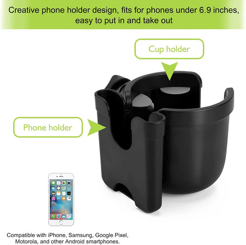 Accmor Stroller Cup Holder with Phone Holder, Bike Cup Holder, Universal Cup Holder for Uppababy Nuna Strollers, 2-in-1 Drinks Holder for Walker, Wheelchair, Scooter