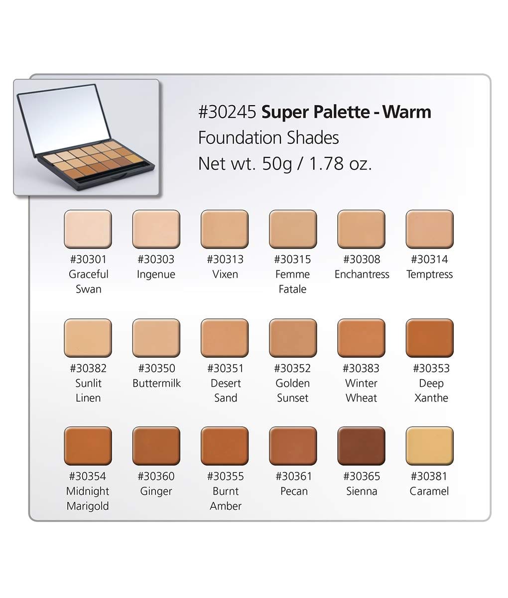 Graftobian HD Glamour Creme Foundation Warm Super Palette - 18 High Definition Warm Undertone Cream Shades