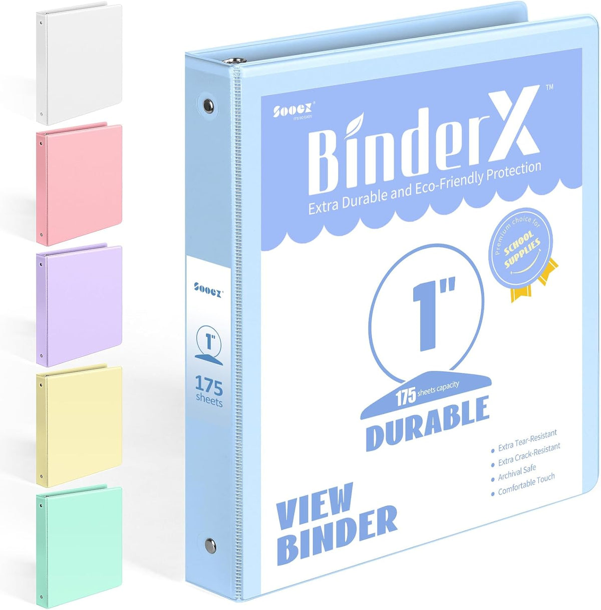BinderX 3 Ring Binder 1 Inch, 1" Clear View Binder, Light Blue, Letter Size