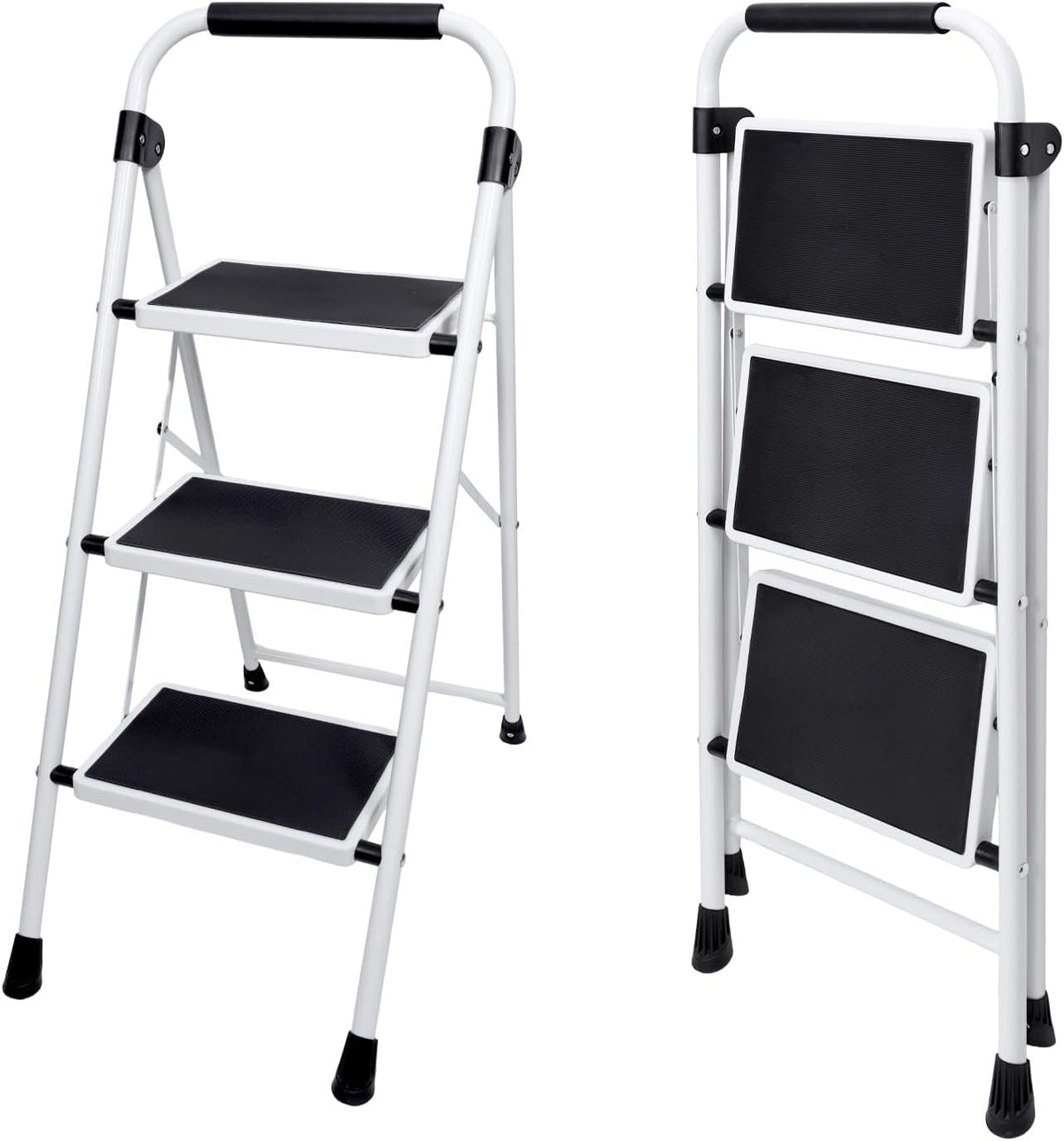 OLIXIS Step Ladder, 3 Sturdy Step Stool with Anti-Slip Pedal & Handrail