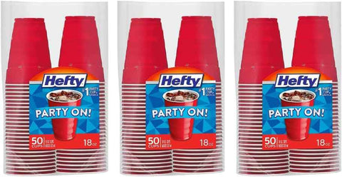 Hefty Easy Grip Disposable Plastic Cold Cups, Red, 18 Ounce (50 Count (Pack of 3)) | 18 Oz Red Cups for Parties, Tailgates, Birthdays, Holidays, and More, Contoured Shape for Easy Gripping, Strong and Durable