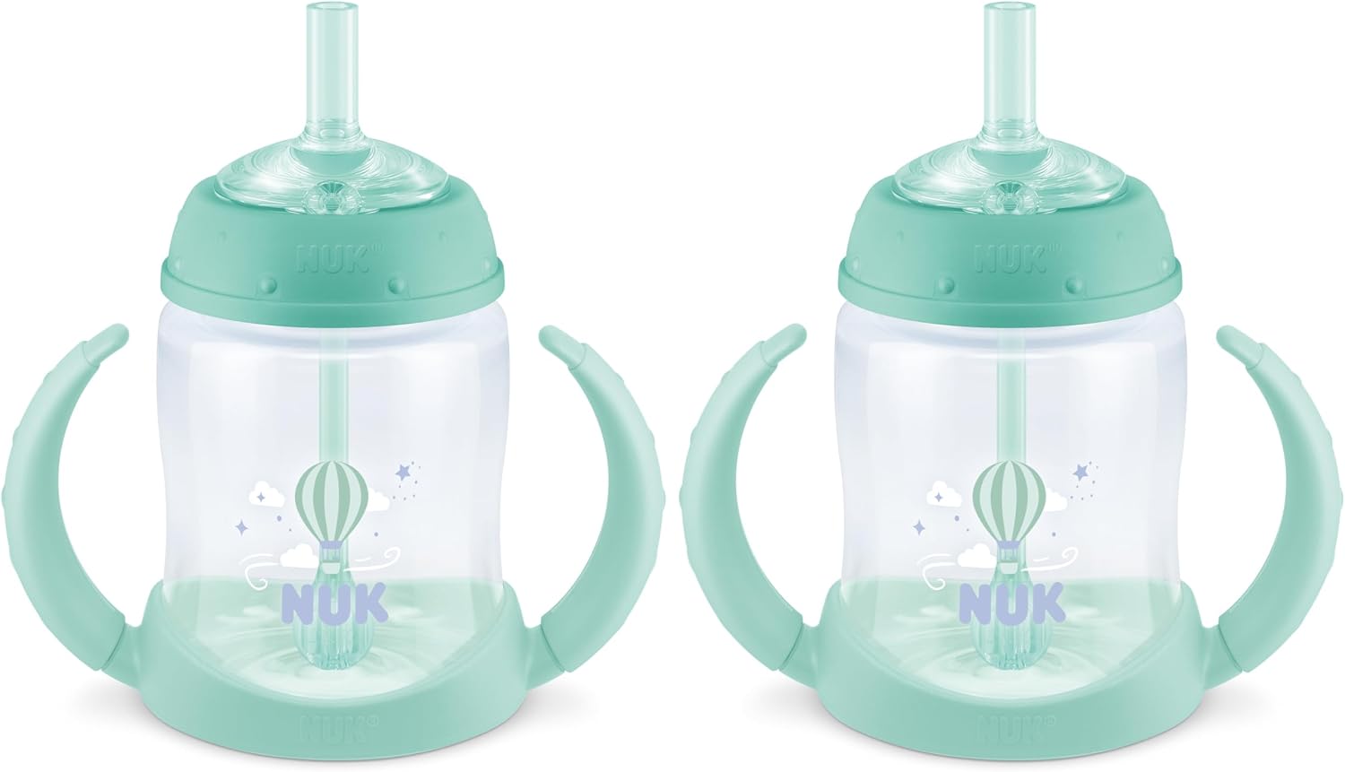 NUK Learner Straw Cup, 5oz, 2-Pack - Toddler Sippy Cup with Soft Straw for Easy Drinking, Suitable for Ages 8 Months and Up, Green