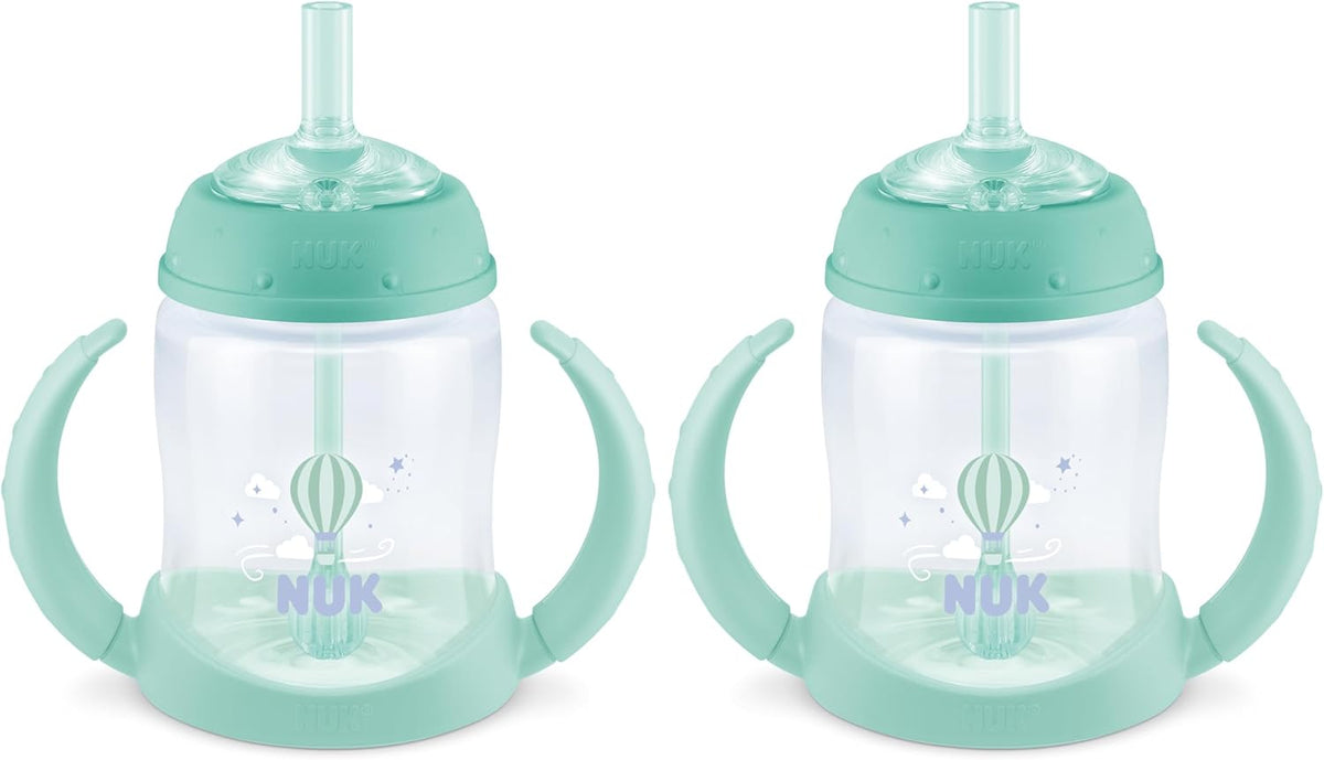 NUK Learner Straw Cup, 5oz, 2-Pack - Toddler Sippy Cup with Soft Straw for Easy Drinking, Suitable for Ages 8 Months and Up, Green