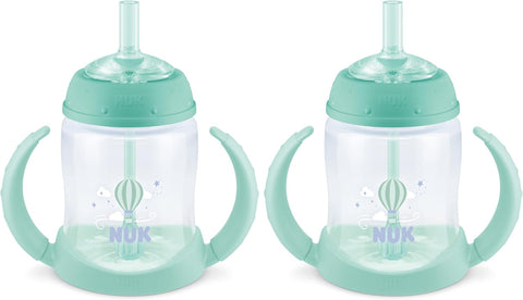 NUK Learner Straw Cup, 5oz, 2-Pack - Toddler Sippy Cup with Soft Straw for Easy Drinking, Suitable for Ages 8 Months and Up, Green