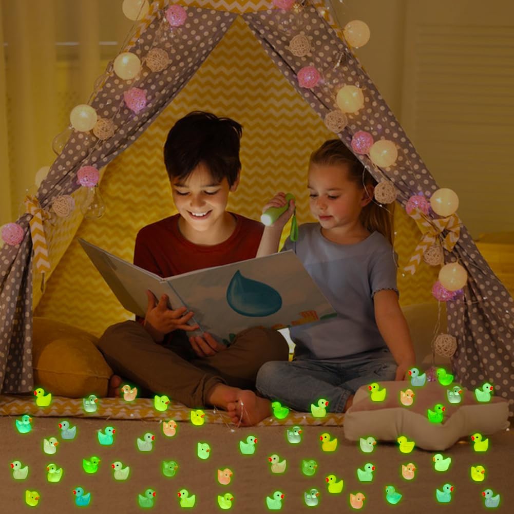 GWAHSA 240pcs Luminous Mini Resin Ducks, Tiny Animals Bulk Glow in The Dark Small Plastic Miniature Ducks Figures for Dollhouse Decor Micro Garden Home Landscape Aquarium Craft Gifts Party Favors Toys