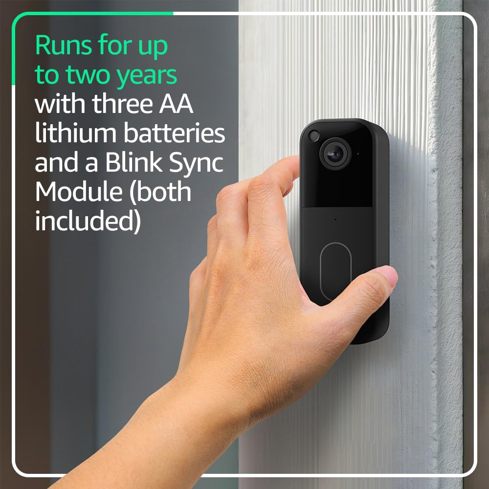 Blink Video Doorbell with 1-year Basic ai plan – Head-to-toe HD view, two-year battery life, and simple setup. Sync Module Core included – System (Black)
