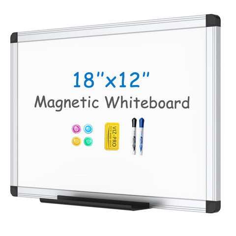 VIZ-PRO Magnetic Whiteboard/Dry Erase Board, 18 X 12 Inches, Includes 1 Eraser & 2 Markers & 4 Magnets