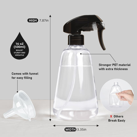 Spray Bottle 2 Pack, 16oz - Ultra Fine Mist, Plant Mister Indoor, Funnel
