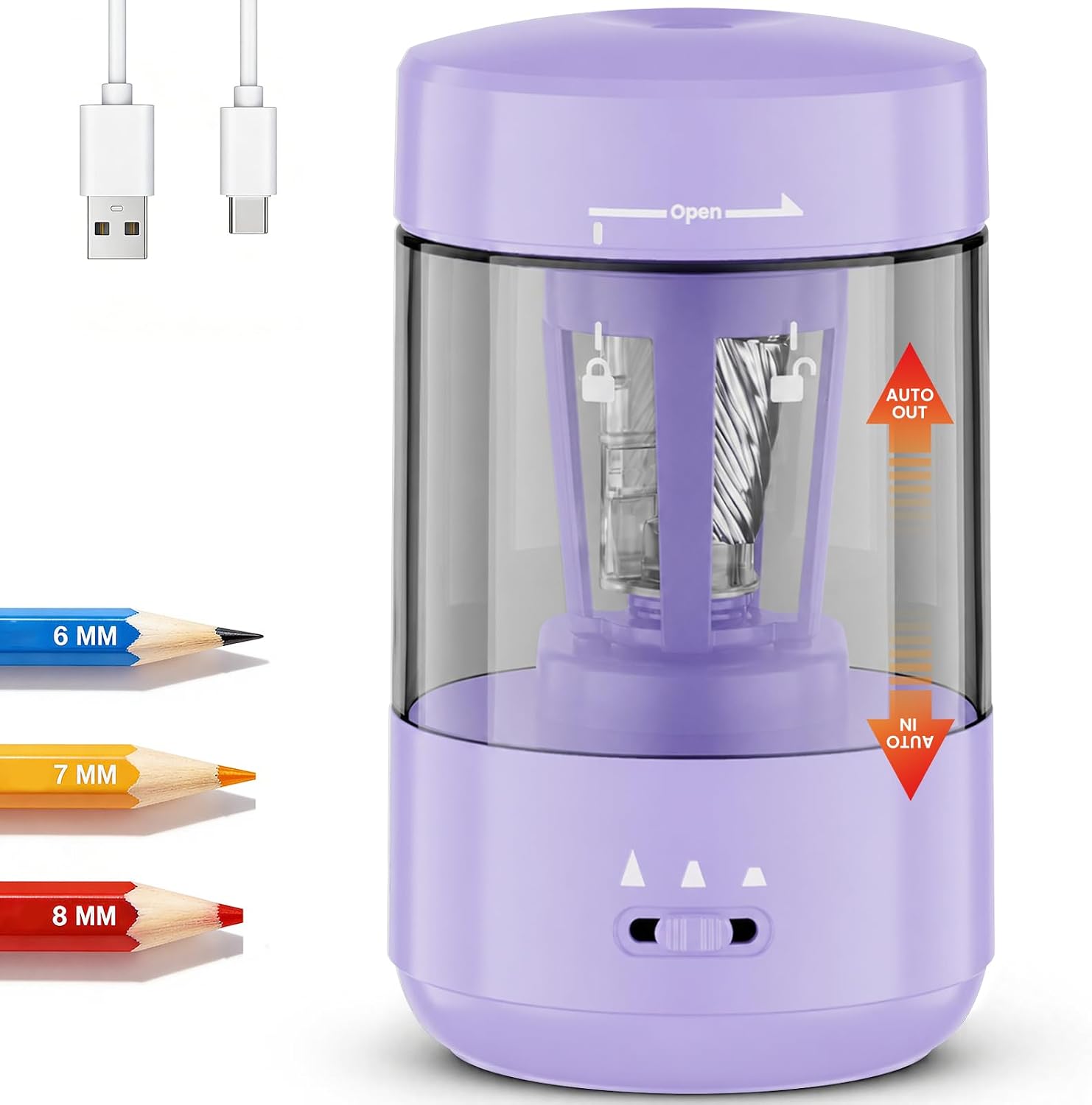 Electric Pencil Sharpener for Classroom, Fully Automatic, Purple