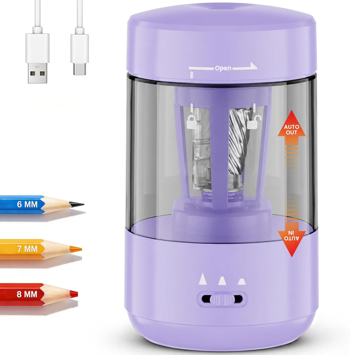 Electric Pencil Sharpener for Classroom, Fully Automatic, Purple