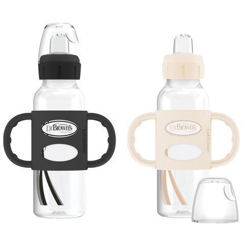 Dr. Brown's Narrow Sippy Spout Bottle with Handles, Black & Ecru, 2-Pack