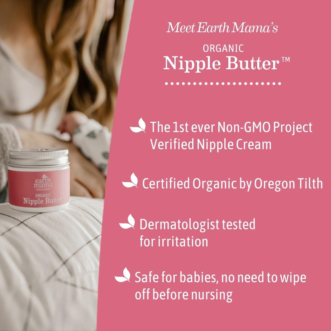 Organic Nipple Butter Breastfeeding Cream by Earth Mama | Lanolin-free, Safe for Nursing & Dry Skin, Non-GMO Project Verified, 2-Fluid Ounce (2-Pack) (Packaging May Vary)