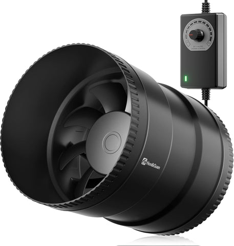 Hon&Guan 6 Inch Inline Booster Duct Fan with Speed Controller - 345 CFM Airflow with 19.2W Ultra-Low Power and Low Noise