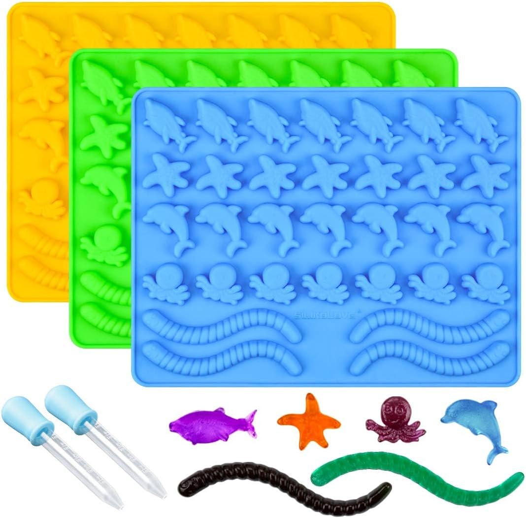 Gummy Molds Hard Candy Molds - Silicone Chocolate Molds 3 Pack Ocean Molds