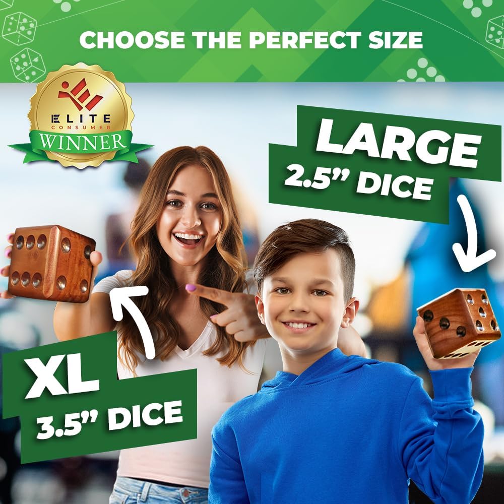 Swooc Games - Yardzee, Farkle & 20+ Giant Dice Games (All Weather) Yard Dice with Wooden Bucket, 5 Scorecards & Marker - Jumbo Dice Yard Game - Extra Large Yard Game for Adults - Jumbo Lawn Fun