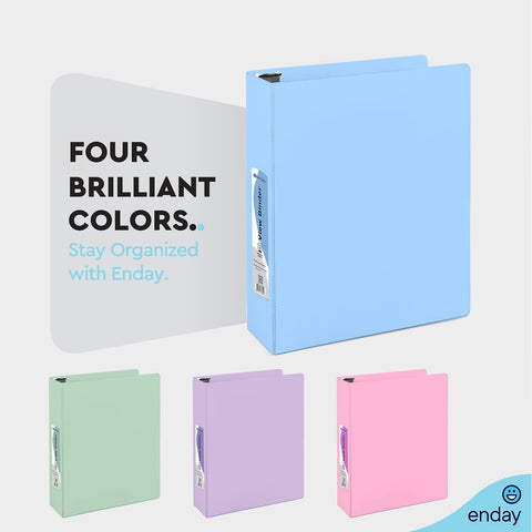 Enday 1.5 Inch Binder, Blue - 1.5 Inch 3 Ring Binder, Round Ring Pastel with Clear View Cover for Letter Size 8.5 x 11'' Paper & 2 Inside Pockets, Ideal for School Supplies, Office, and Home