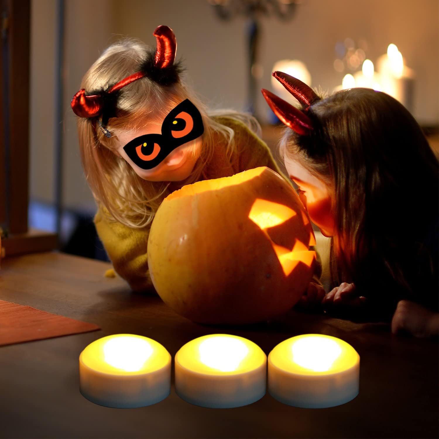 3 Halloween Battery LED Jack-O-Lantern Pumpkin Lights with Remote White