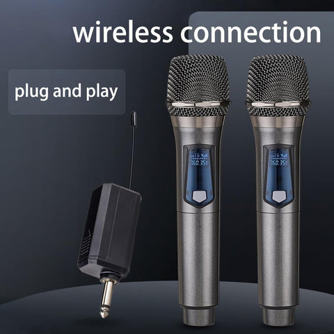Wireless Microphone, Rechargeable Fixed Frequency Wireless Dual Microphone,Handheld Dynamic mic,Karaoke Singing, Weddings DJ,Party, Church, Classroom use, 200 feet, Gray.(2 Versions Randomly Shipped)