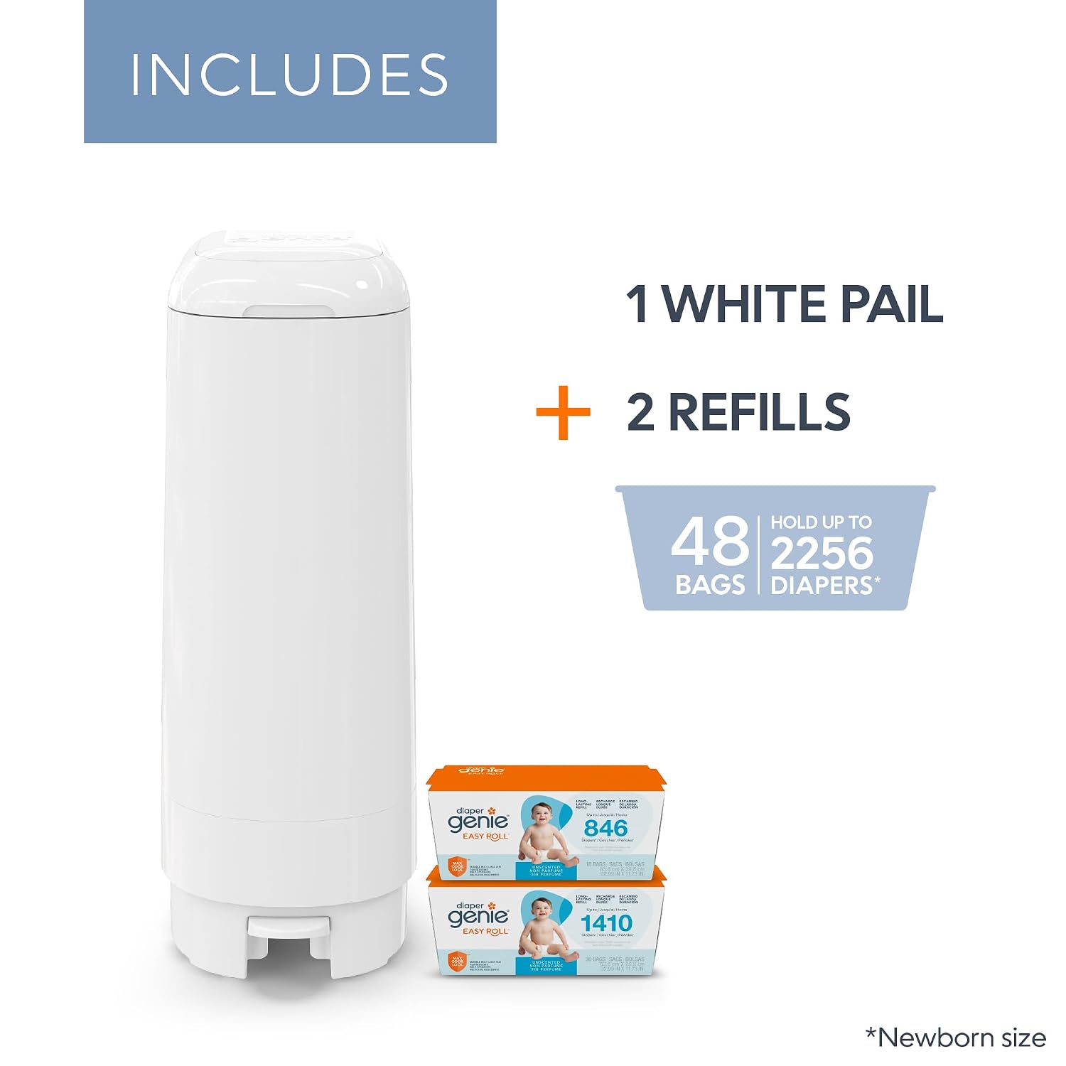 Diaper Genie Signature Pail Gift Set with 2 Easy Roll Refills, 48 bags