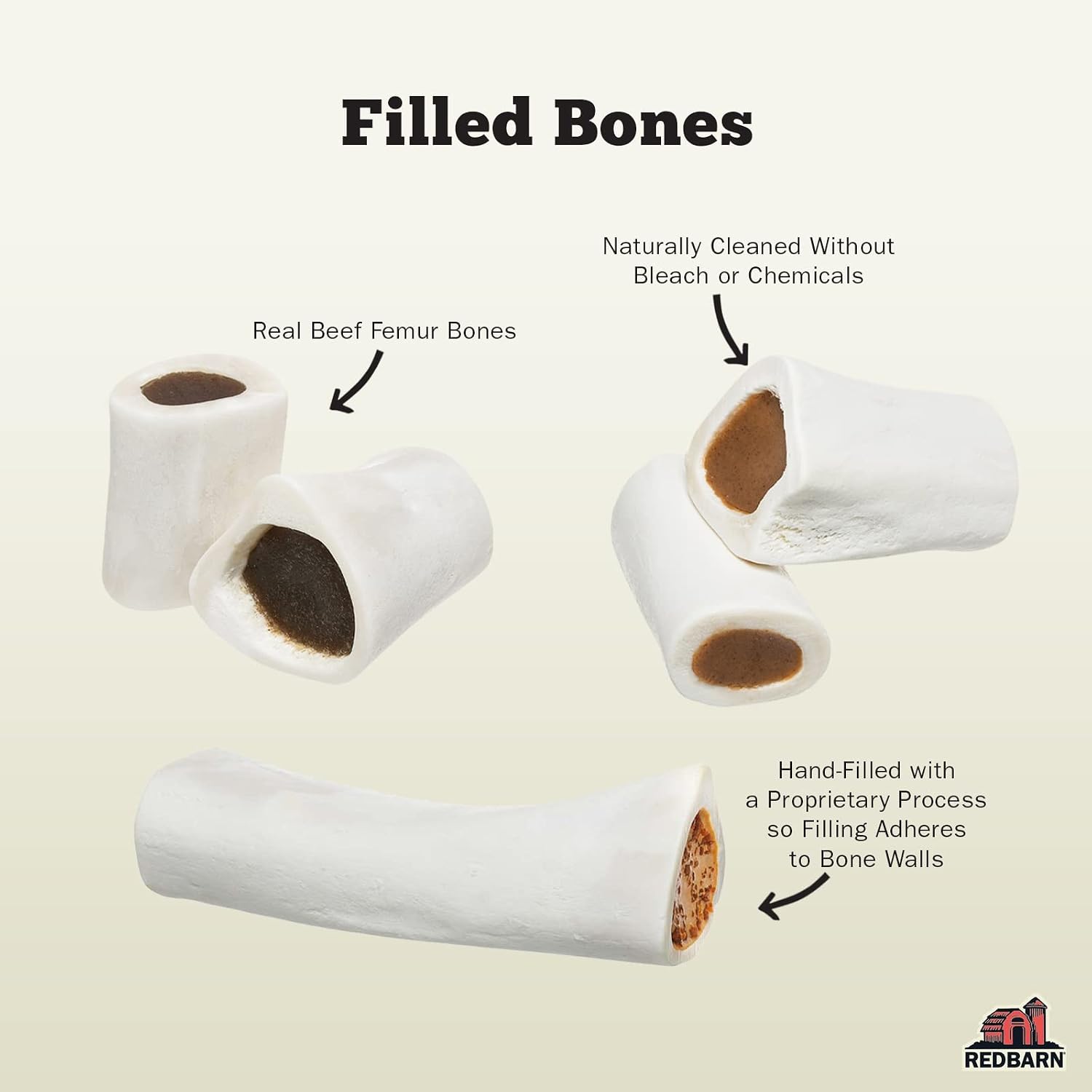 Redbarn Small Filled Bones Premium Dog Chew, Peanut Butter Flavor, 20 Count
