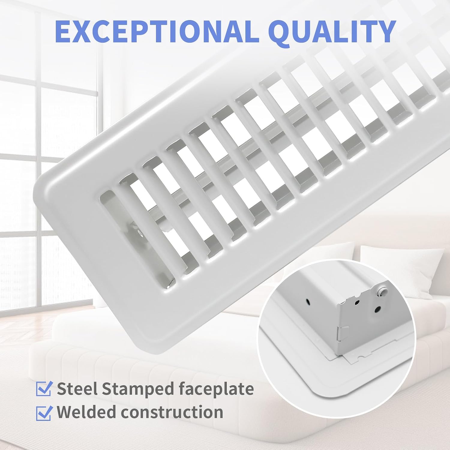 Howeall 2 Pack Floor Register 2" x 12" Inch Heavy Duty Floor Vents, Metal Heat Air Vent Covers Rust Proof Finish Floor Vent Covers for Home Heater Floor Registers Grilles & Vents (White)