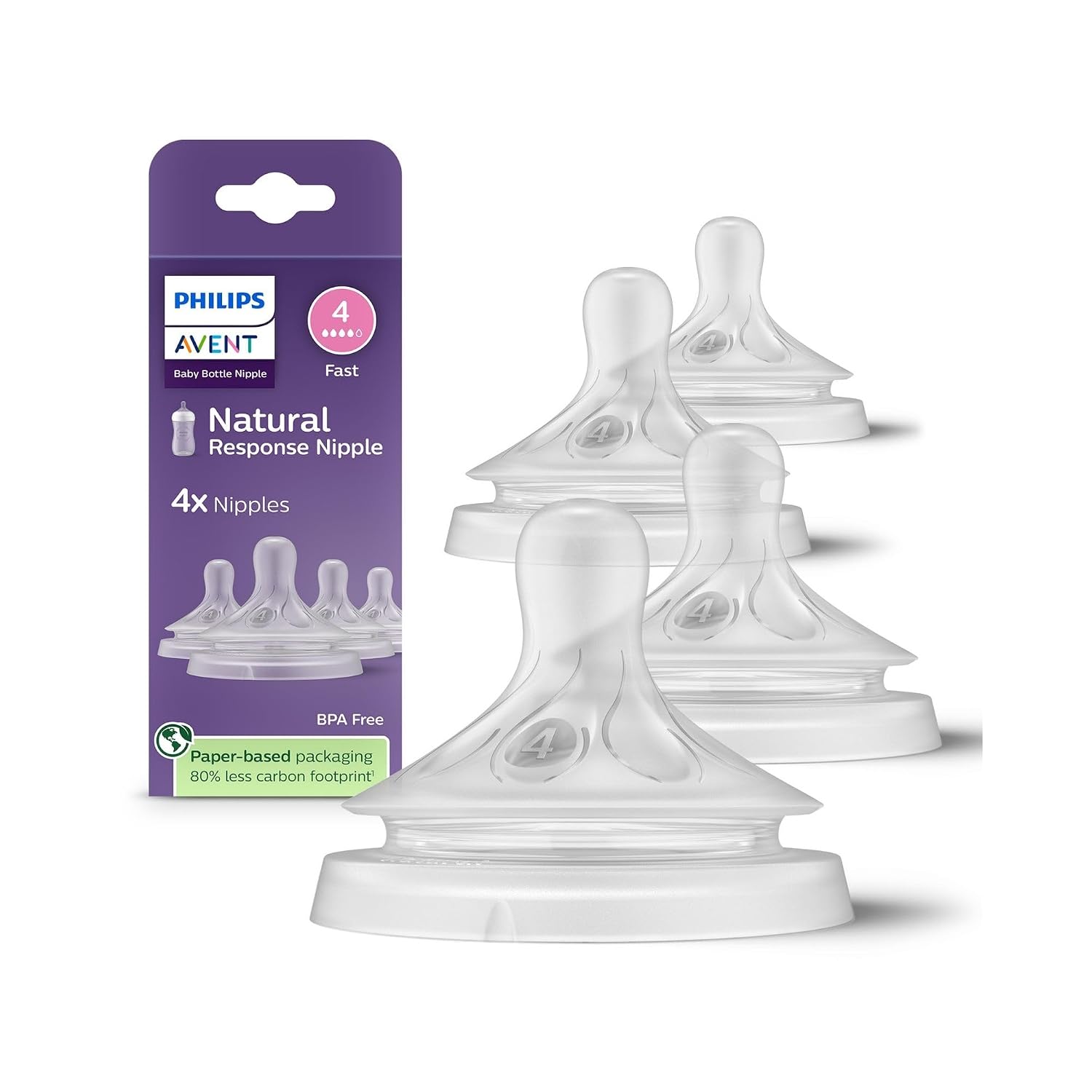 Philips Avent Natural Response Nipples, Fast Flow, 4-Pack