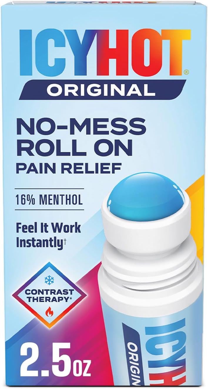 Icy Hot Original Pain Relief No-Mess Roll-On Applicator, Fast-Acting Pain Relief with Max Strength Menthol 16%, Contrast Therapy for Backaches, Joints, Muscle Strains and Arthritis, 2.5 oz