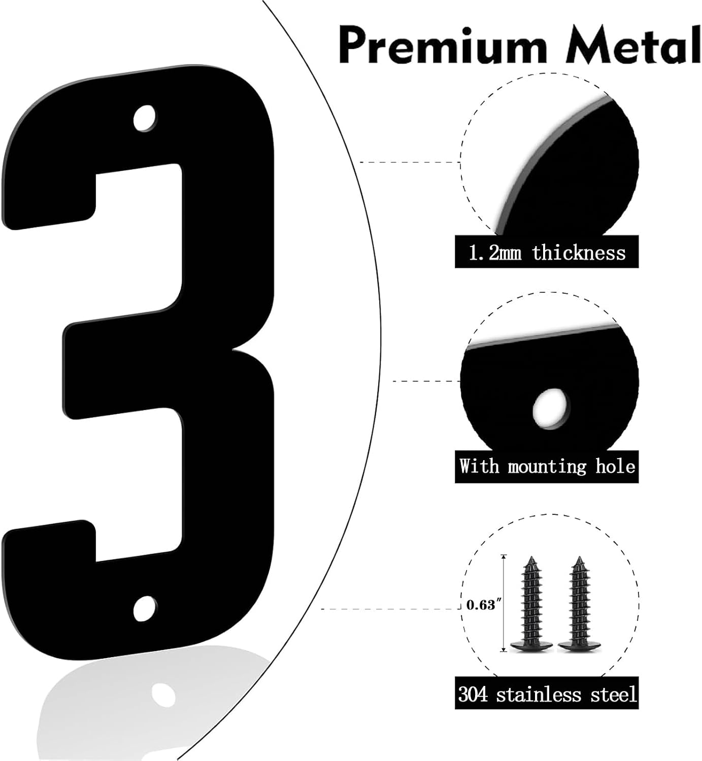 4 Inch Metal House Numbers, Metal Address Numbers, Modern Black House Number for Outside, Outdoor Address Number for Apartment Home Street Office Mailbox (2)