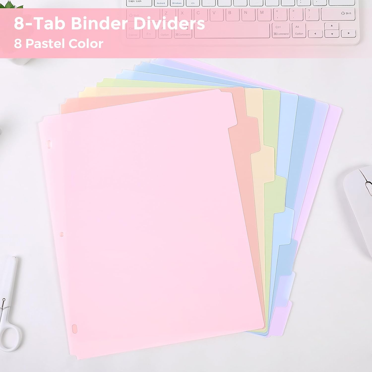 SKYDUE 8 Tab Write & Erase Durable Plastic Dividers for 3 Ring Binders