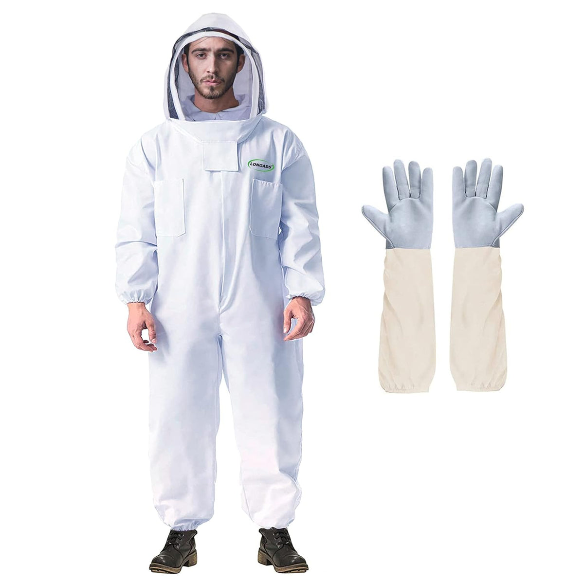 LONGADS Bee Suit for Men, Full Body Beekeeper Suit with Gloves & Veil XXXL
