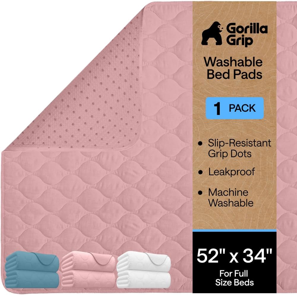 GORILLA GRIP Washable Reusable Underpads, 34x52, Pink