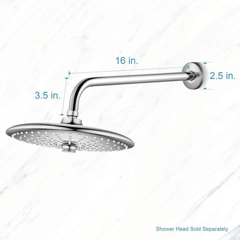 OFFO Shower Arm with Flange, 16 in Wall Mount Replacement Angle Shower Head Arm Wall-Mounted For Fixed Shower Head & Handheld Showerhead, Chrome
