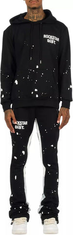 ROCKSTAR ORIGINAL Men's Raffer Black/White Hoodie/Super Stacked Flare Pant Set