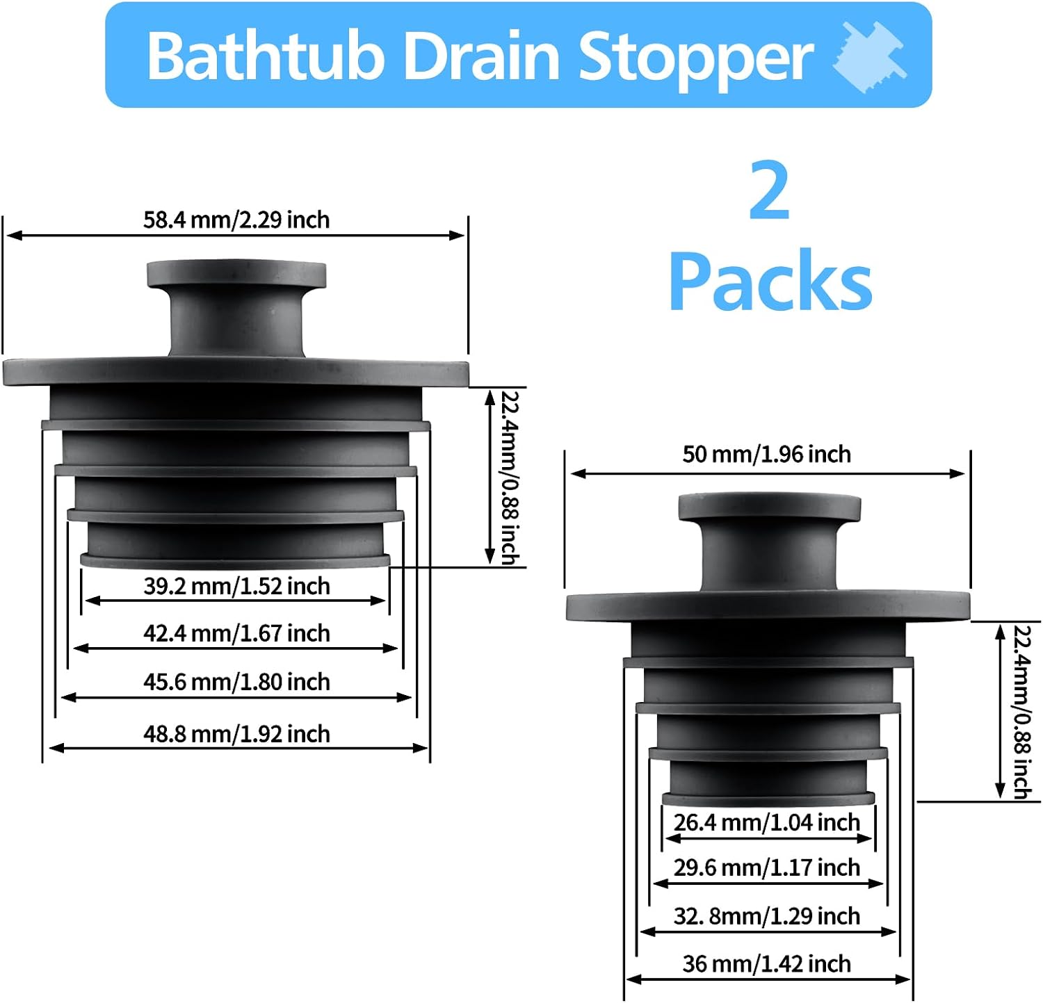 Aluvor Bathtub Stopper Drain Plug Bathroom Tub Plug Sink Stopper 2pcs