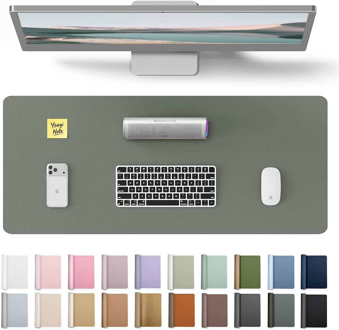 YSAGi Leather Desk Pad Protector, Office Desk Mat, Large Mouse Pad, Non-Slip PU Leather Desk Blotter, Laptop Desk Pad, Waterproof Desk Writing Pad for Home (23.6" x 13.8", Dark Green)