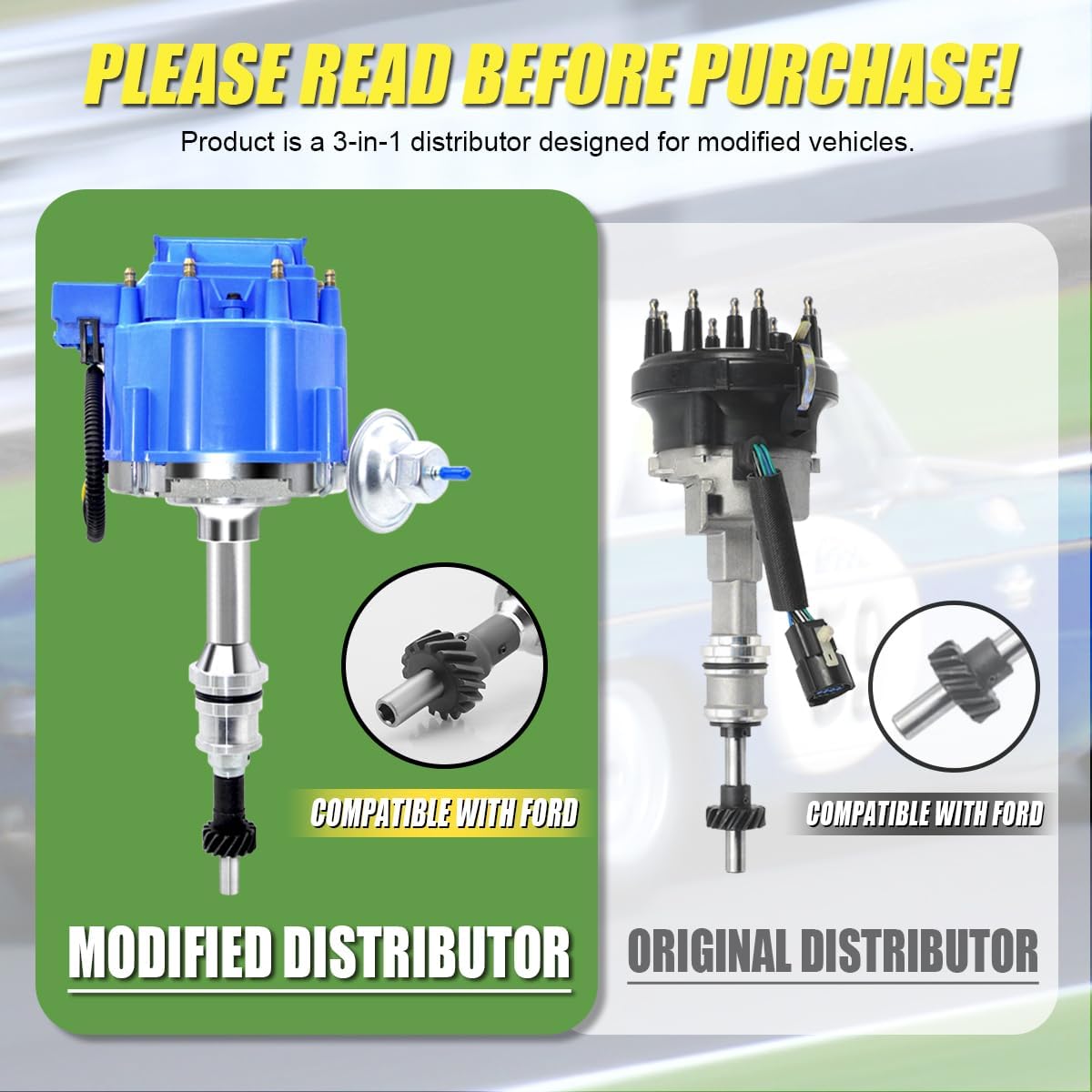 MAS Performance HEI Ignition Distributor w/Cap & Rotor and Spark plug Wire set Compatible with Ford 351C 351M 400 429 460 HEI 65,000 Volt Coil KA-1046013 PE332U JM6506BL 351CBLHEI0(Blue HEI Kit)