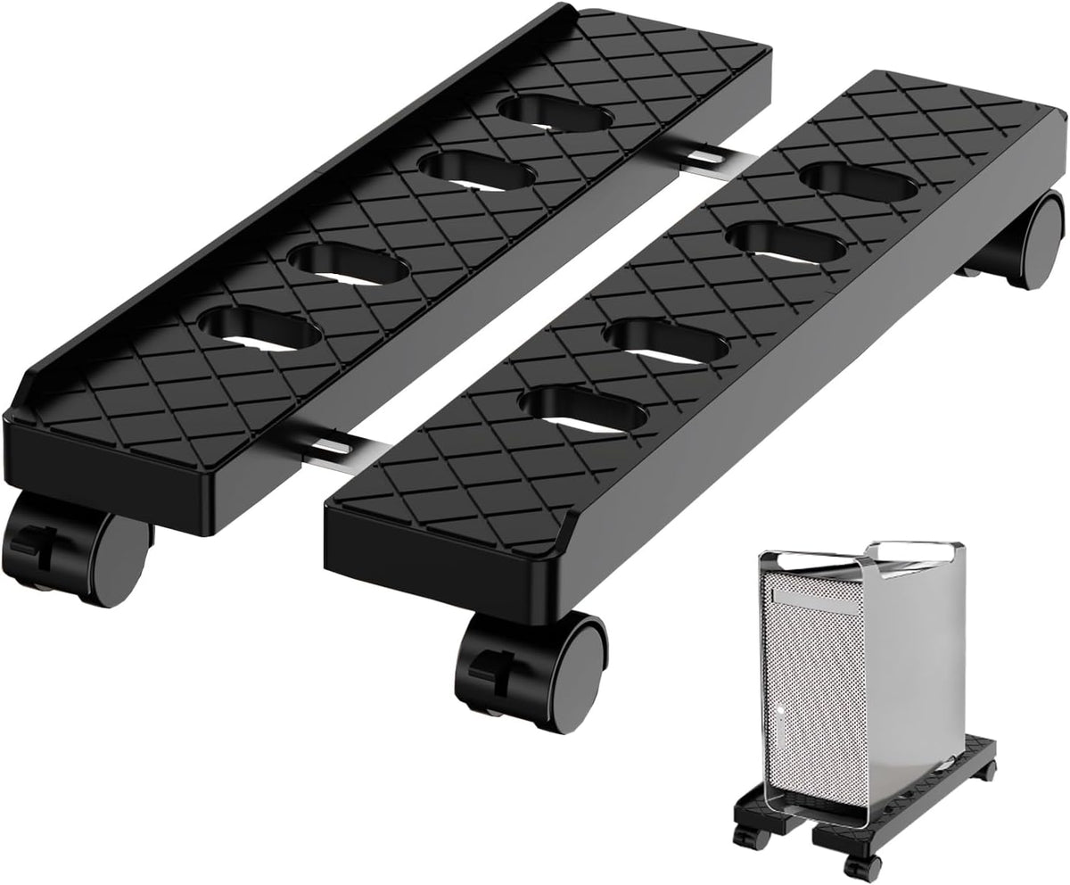 Adjustable Computer Tower Stand, Ventilated Mobile CPU Holder, Large Black