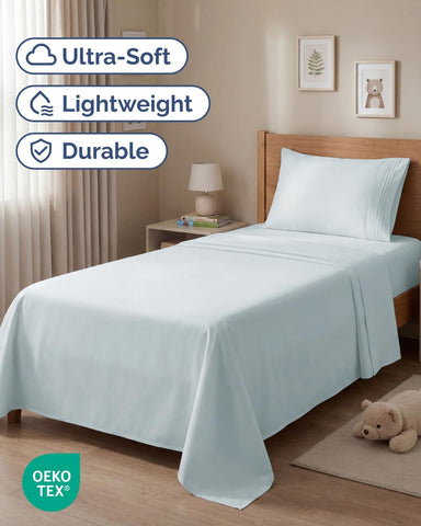 Twin Size 3 Piece Sheet Set - Comfy Breathable & Cooling Sheets - Ice Blue