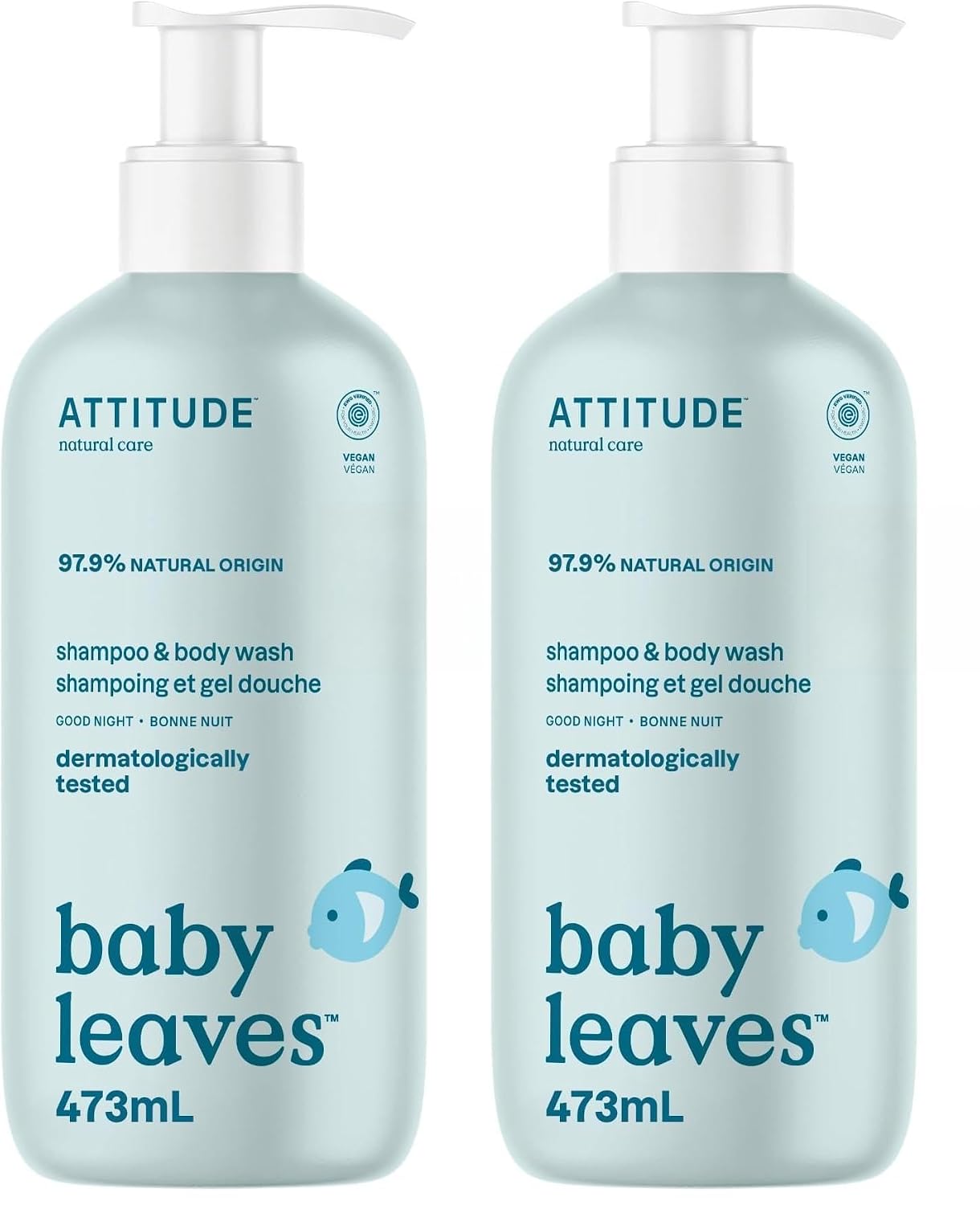 ATTITUDE 2-in-1 Shampoo and Body Wash for Baby, EWG Verified, Dermatologically Tested, Vegan, Good Night, 16 Fl Oz (Pack of 2)