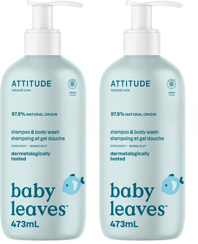 ATTITUDE 2-in-1 Shampoo and Body Wash for Baby, EWG Verified, Dermatologically Tested, Vegan, Good Night, 16 Fl Oz (Pack of 2)